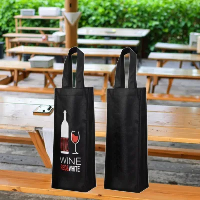 Custom Size Portable Black Non-Woven Wine Advertising Gift Bag Spot Thickened with Printed Logo-for Shopping or Promotion