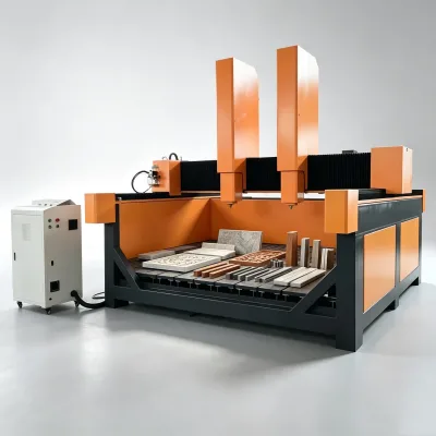 Durable Stone CNC Router Machine With Dual Independent Spindles, Low Loss Structure for Continuous Stone Production