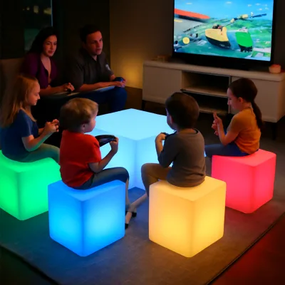 16'' Cordless LED Cube Chair Light LED Cube Seat for Adult Kid, RGB Color Changing Waterproof Glowing Chair W/Remote