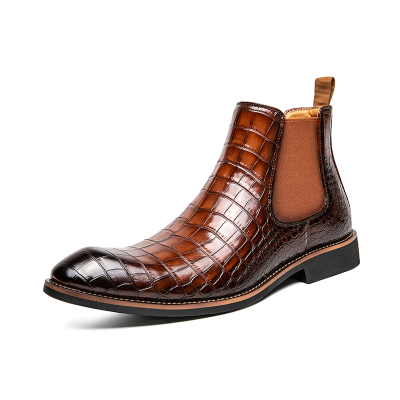 Classic Design Plaid Boots Fashion Good Quality Comfortable Slip on PU Leather Chelsea Boots for Men