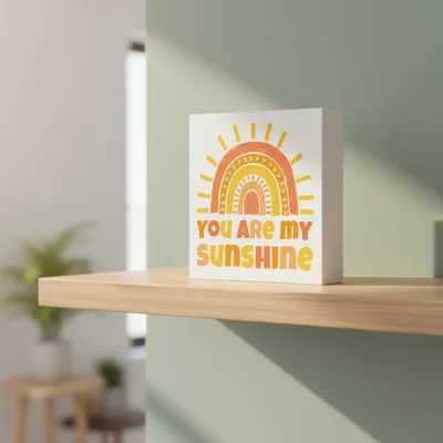 Wood Box Sign 5x5 Inch Summer Decor Sunshine Sun Quotes Wood Box Signs Sunshine Gifts Summer Decorations for Home Desk