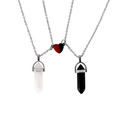 Jade Hexagonal Pillar Bullet Pendant Couple Magnetic Necklace Natural Stone Crystal Stone Necklace for Gifts