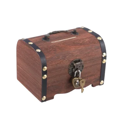 Personalized Piggy Bank Vintage Wood Treasure Chest Piggy Bank Safe Decorative Coin Bank Saving Box Money
