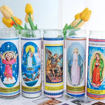 AOYIN High Quality Soy Paraffin Wax Scented Religious Glass Jar Church Candles for Christmas Chinese New Year Diwali 7 Day Prayer Use