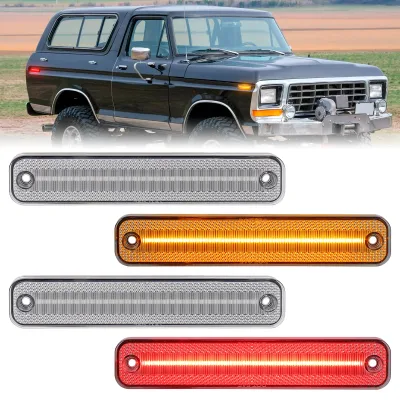 4PCS New Style Led Clear Side Marker Lamps for Ford Bronco 1978-79 Econoline Van 1975-1991 Amber Red Smoke Indicator Lights