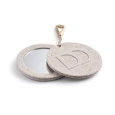 OEM Private Label Round Makeup Mini Hand Mirror Fabric Small Double Side Mirror With Keychain