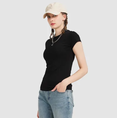 Women's Y2K Style Cool Plain Dyed Tshirts Black White 44.5% Cotton 50% Modal 5.5% Spandex Breathable Eco-Friendly Knitted Fabric