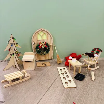 Miniature Wooden Door Frame Assembly Accessories Dollhouse Set