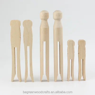 Old Fashioned Unfinished Wood Doll Pins for DIY Art Painting Polished for Outdoor Home Kitchen Travel Dolly Clothes Pegs