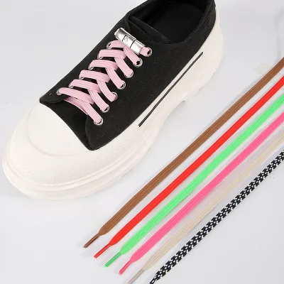 One-Click Snap Lock 8mm Metal Lazy Shoelaces Pair Stretch Elastic Replacement Laces for All Ages Sports Casual Footwear