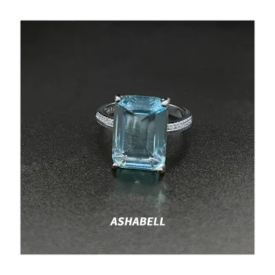 Fashion Premium Rectangular Emerald Cut Blue Women's Ring S925 Sterling Silver Wedding Engagement Ring