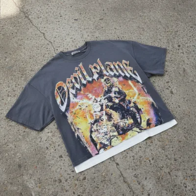 Wholesale Premium Boxy Cropped t Shirt Custom Graphic Double Layer Design Men Sublimation T-shirts Blank Acid Washed Tees