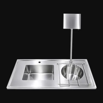 Kuge Brushed Stainless Steel Sluice Sink with Deep Hopper Bowl Rectangular Basin and Raised Guard Grid for Healthcare Facility