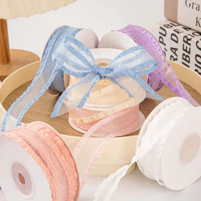 Top Selling 2.5cm Ruffled Organza Ribbon for Gift Wrapping & Wedding Bouquet Decor 10 Yards/Roll
