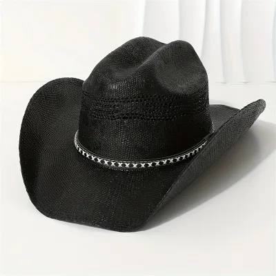 Unisex Western Panama Cowboy Hat Adults Stylish Sun Protection Breathable Jazz Panama Paper Straw Hat