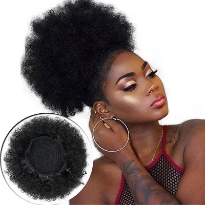 High Puff  Ponytail Drawstring 15cm Afro Kinky Curly Ponytail Clip in on Synthetic Curly Hair Bun Made of Fiber Ponytail