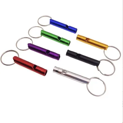 Great Quality Custom Color Keychain Pocket Aluminum Metal Emergency Whistle Keyring Outdoor Survival Safety Hook