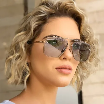 2022 New Arrival Men Square Pilot Sun Glasses UV400 Vintage Metal Rimless Designer Sunglasses Gradient Women Eyewear