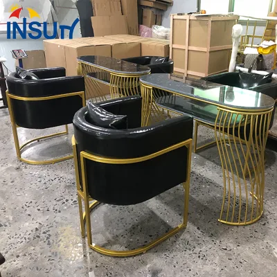 Modern European Stainless Steel and White/Gold Marble Top Manicure Table with Nail Desk for Salon and Mall Use