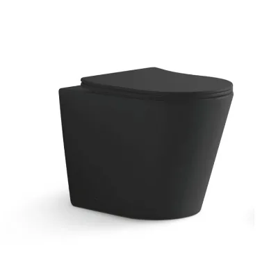 Black Rimless Floor Mounted Toilet Durable Nano Glazing Bowl Toilet with Efficient Flush & Comfort Seat for Residential Use