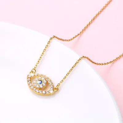 925 Sterling Silver Hamsa Evil Eye White Blue CZ Pendant Necklace