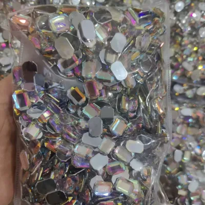 Certified Flat Octagon Acrylic Flatback Rhinestones Clear AB Stones for Fashion Trims & Handmade Crafts