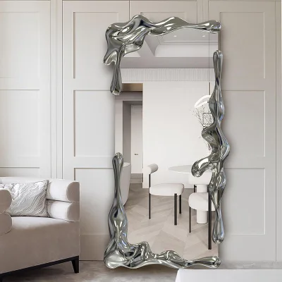 Wholesale MOQ 50pcs Irregular Wavy Liquid Metal Full-Length Floor Mirror Modern Art Factory Direct OEM Custom