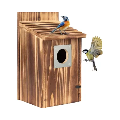 Rustic Wood Bird House Handcrafted Wooden Crafts for Bird Watching or Home Decor Wall Sign