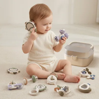 10 Pieces Set Baby Rattle with Storage Box Interesting Chewing Bell Toys Can High Temperature Boiling Water Disinfection