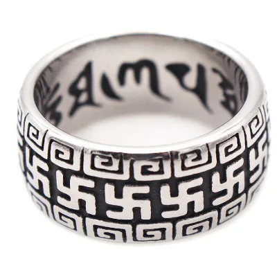 Wholesales Vintage Engraved Stainless Steel Ring Full Buddhist Symbol Ring for Men