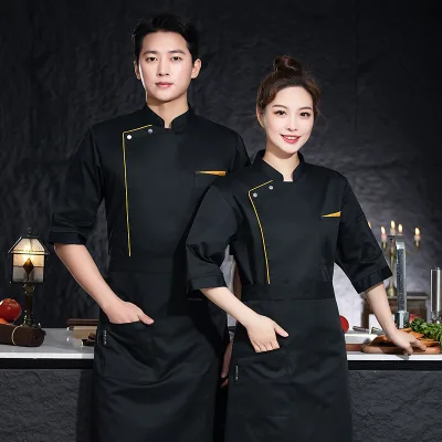 Chef Coat Mens Short Sleeve Unisex Classic Coat Chef Jackets Black Classical Design Chef Coat Clothing