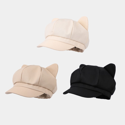 Promotional Retro Wild Octagonal Hat Casual With Cat Ear Designer Beret Cap Women Artistic Style New Fashion Plaid Octagonal Hat