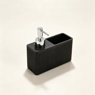 Black Polyresin Stone Texture Eco-Friendly Refillable Soap Dispenser with Pump for Modern Hotels Bathrooms & Kitchens