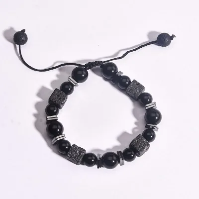 Fashion Vintage Square Block Volcanic Stone Bracelet Obsidian Adjustable Bracelet Natural Stone Handmade Woven Beaded Bracelet