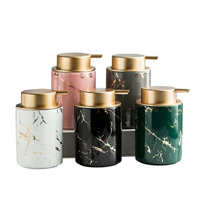 Simple Marble Pattern Pump-Dispenser Hand Soap Body Wash Shampoo Refillable Lotion Bottle Hotel Club Nordic Style