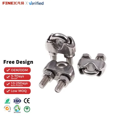 M3-M32 DIN 741 Stainless Steel Wire Rope Clips Grips 304 316 with Plain Finish Metric Measurement System