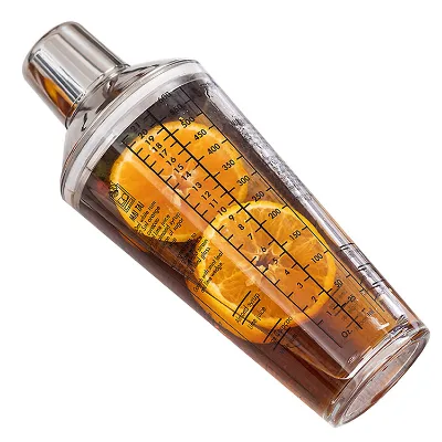 Factory Custom Logo Glass Cocktail Shaker with Stainless Steel Leak-Proof Lid 600ml Mixing Drink Shakers with Recipes