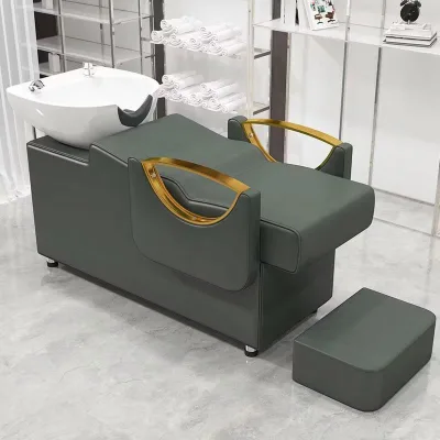 Semi-Reclining Shampoo Bed With Gold Accent Handle for Salon Washing Chair Low Price ODM Service