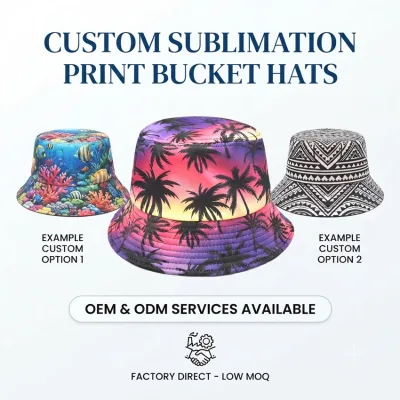High Quality Custom logo Printed Sea Beach Tourist Souvenirs Summer Coconut Tree Bucket Hats for Women