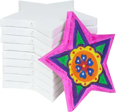 8"x8" Star Shaped Stretched Canvas, 10 Pack | 100% Cotton Blank Canvas with Sturdy MDF Frame for Acrylic & Oil Painting