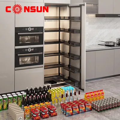 Kitchen Cabinet Accessories Pull Out Pantry Unit Black Aluminum Alloy Pantry Storage Units