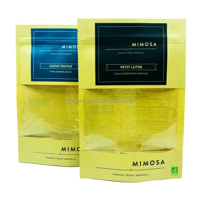 Eco-friendly Custom Kraft Paper Stand Pouch Packaging for Nut Crunchy Flakes Muesli Granola Cereal Milk Jelly Canned Food