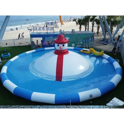 Outdoor Super Large Commercial Inflatable Children's Pool with Slide and Trampoline and Cute Snowman Cartoon
