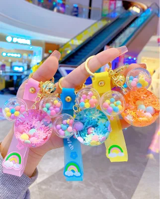 Creative Cute Keychain Accessories Liquid Rat Head Keychain Acrylic Animal Mouse Head Milk Tea Cup Keychain