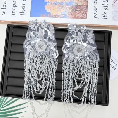 Western-style Heavy-Beaded Tassel Shoulder Piece Black Bead-Epoch Embroidered Chain Water Resistant Multi-color Epaulette