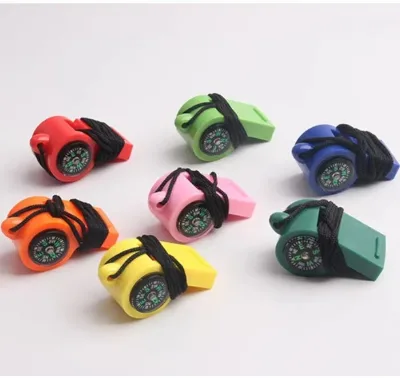 2 in 1 Emergency Whistles with Compass Survival Whistle Loud Safety Whistle Plastic with Lanyard for Outdoor Hiking Camping