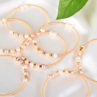 Wholesale Natural Fashion Jewelry Bracelets Bangles Pearl Beads with Golden Bangle Bracelets for Home Decor