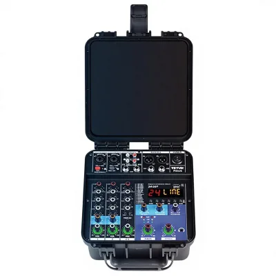 TEYUN Professional 4-Channel Mixing Console and Amplifier Combo with Detachable Tool Box; Outdoor Use Made in China