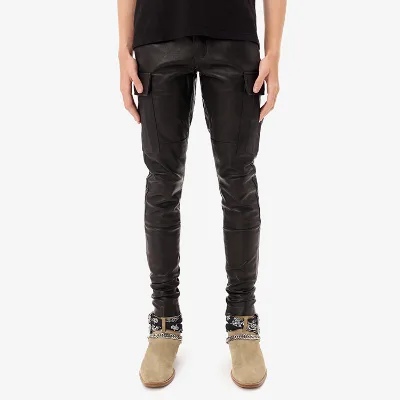 Men Casual Long Leather Pant Custom Straight Button Trousers PU Leather Pants for Men