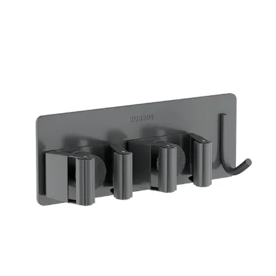Double Clamp Mop Holder with Hook for Kitchen Laundry and Garage Space-Saving Stainless Steel Wall Mount Mop and Broom Holder